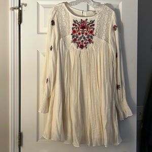 Cream Shift Floral Embroidered Dress